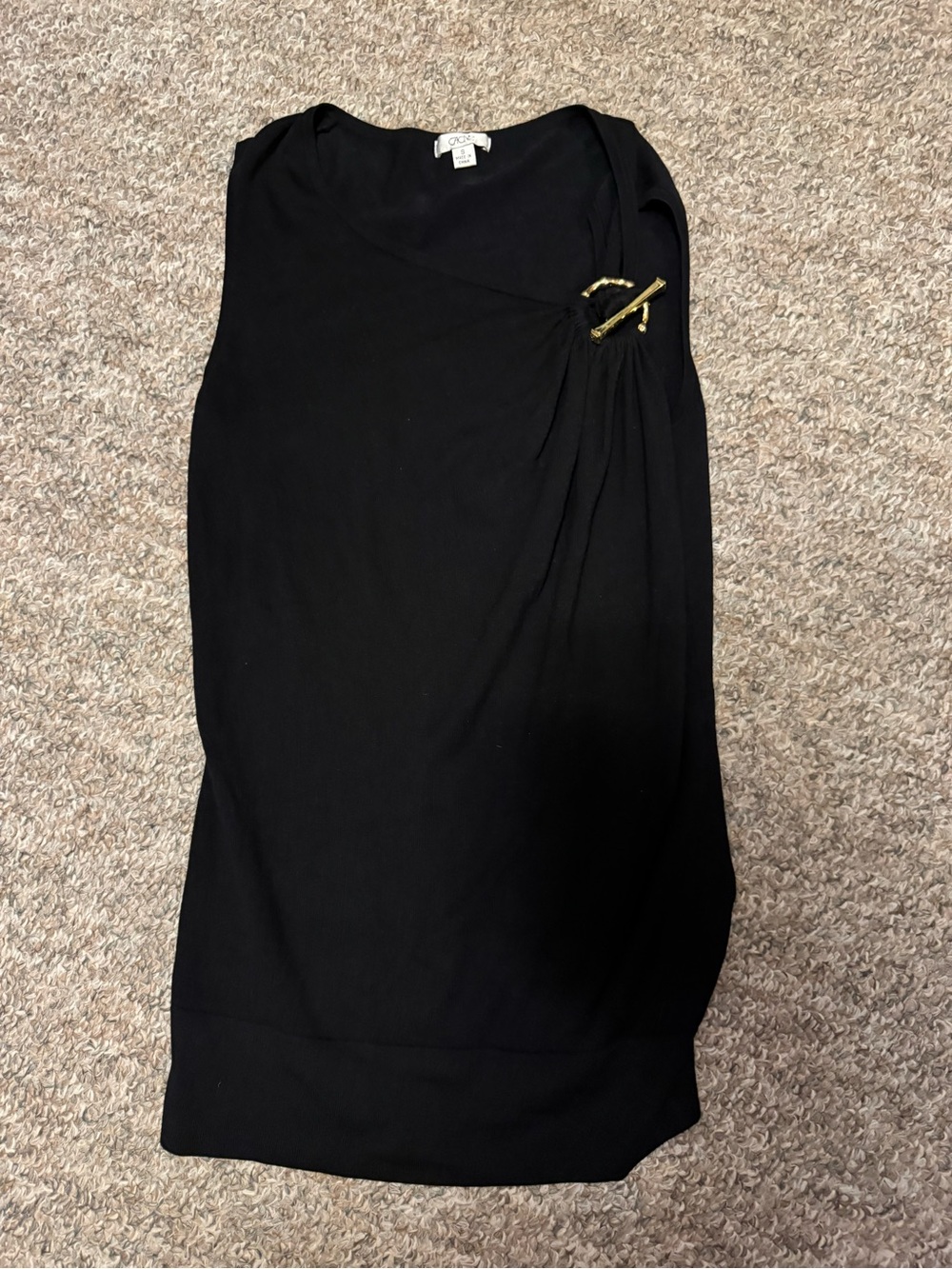 Cache One-Shoulder Black Dress with Gold Accent
